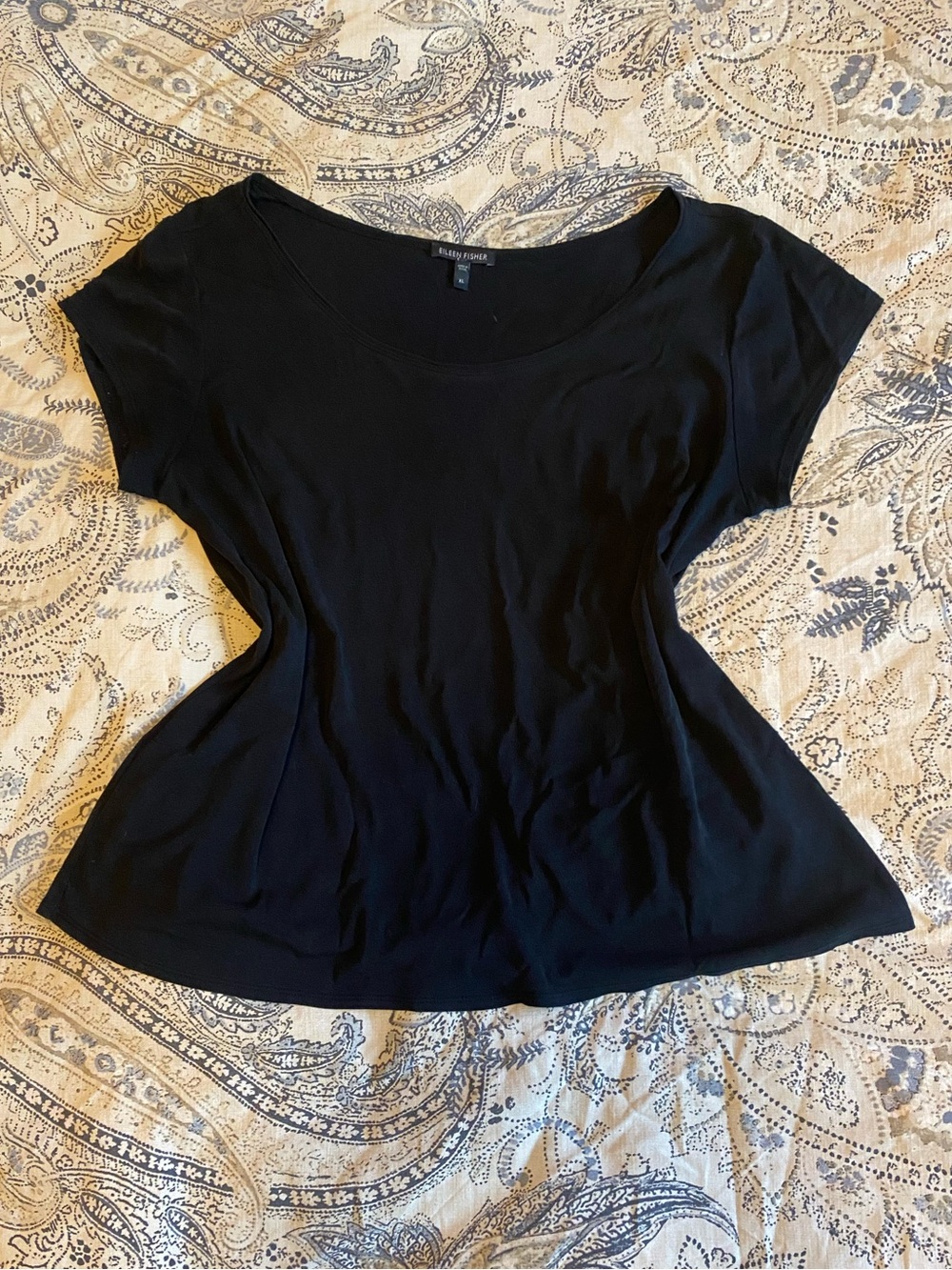 Eileen Fisher 100% Silk  Black Scoop Neck Women's Top size XL